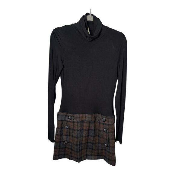 Bailey 44 Black Turtleneck Dress with Brown Plaid Drop Waist Size Medium - Picture 1 of 7